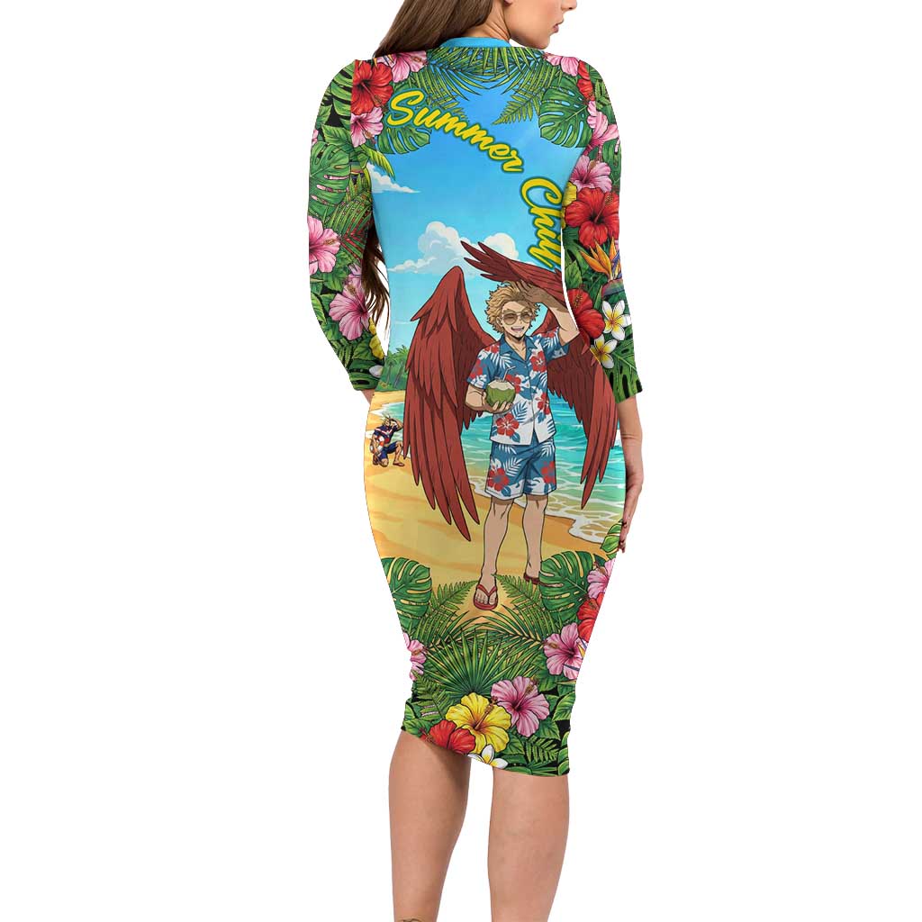 Hawks Summer Chill Family Matching Long Sleeve Bodycon Dress and Hawaiian Shirt Tropical Anime Beach Vibes