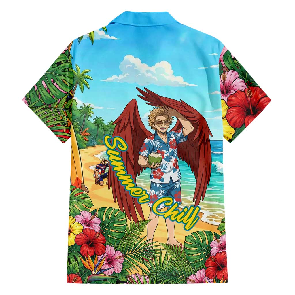 Hawks Summer Chill Family Matching Off Shoulder Maxi Dress and Hawaiian Shirt Tropical Anime Beach Vibes