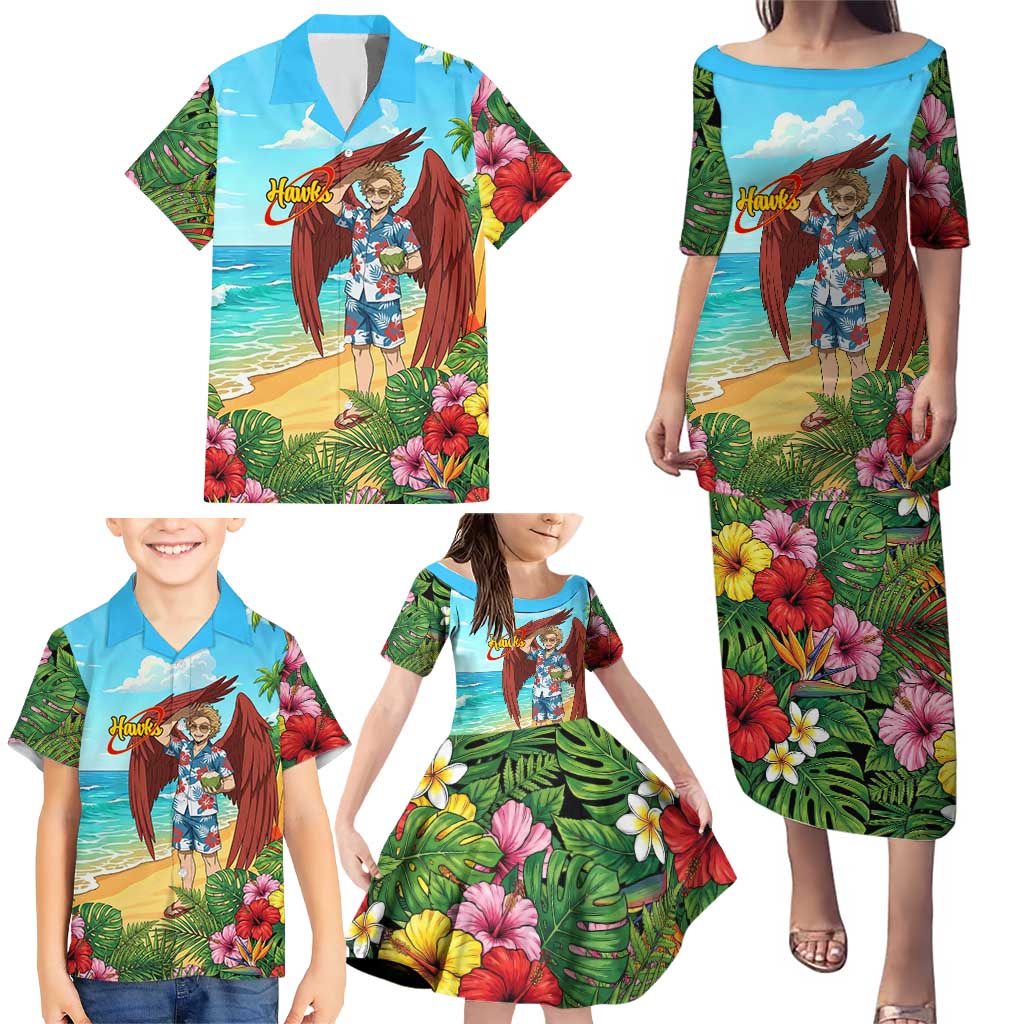 Hawks Summer Chill Family Matching Puletasi and Hawaiian Shirt Tropical Anime Beach Vibes