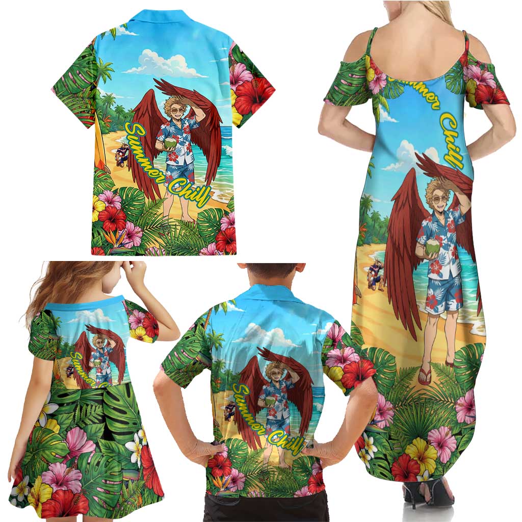 Hawks Summer Chill Family Matching Summer Maxi Dress and Hawaiian Shirt Tropical Anime Beach Vibes