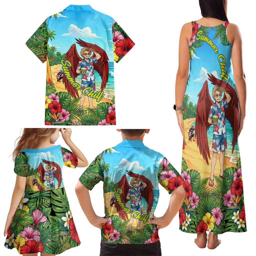 Hawks Summer Chill Family Matching Tank Maxi Dress and Hawaiian Shirt Tropical Anime Beach Vibes