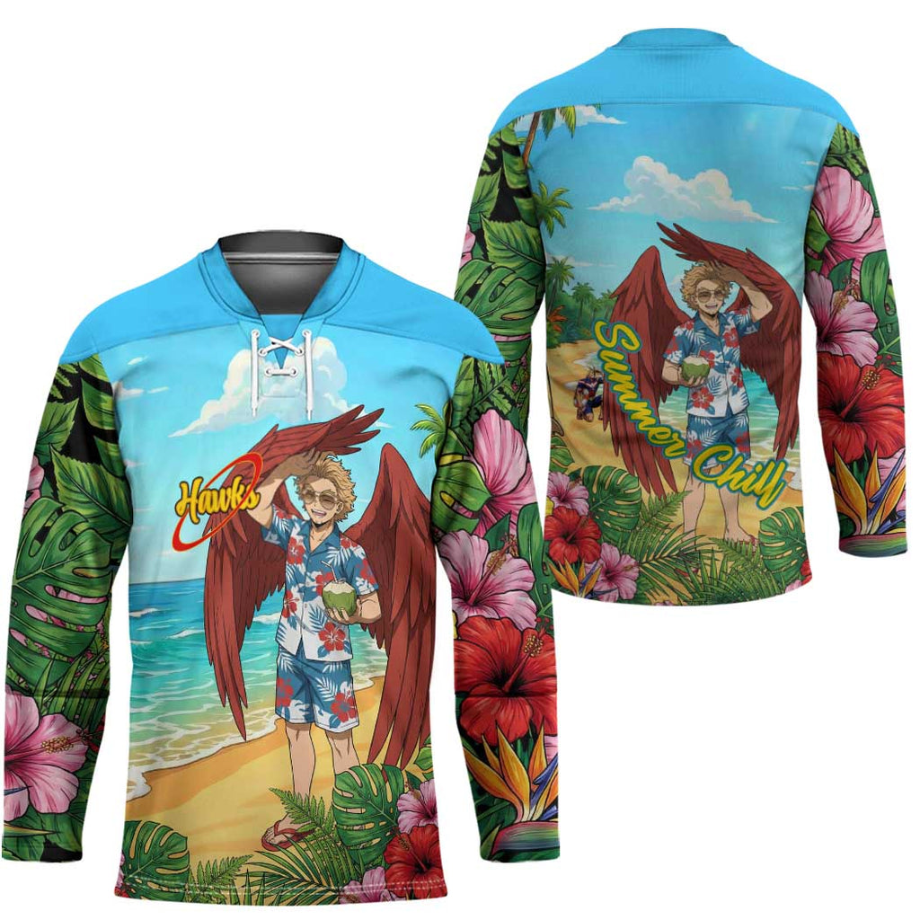 Hawks Summer Chill Hockey Jersey Tropical Anime Beach Vibes