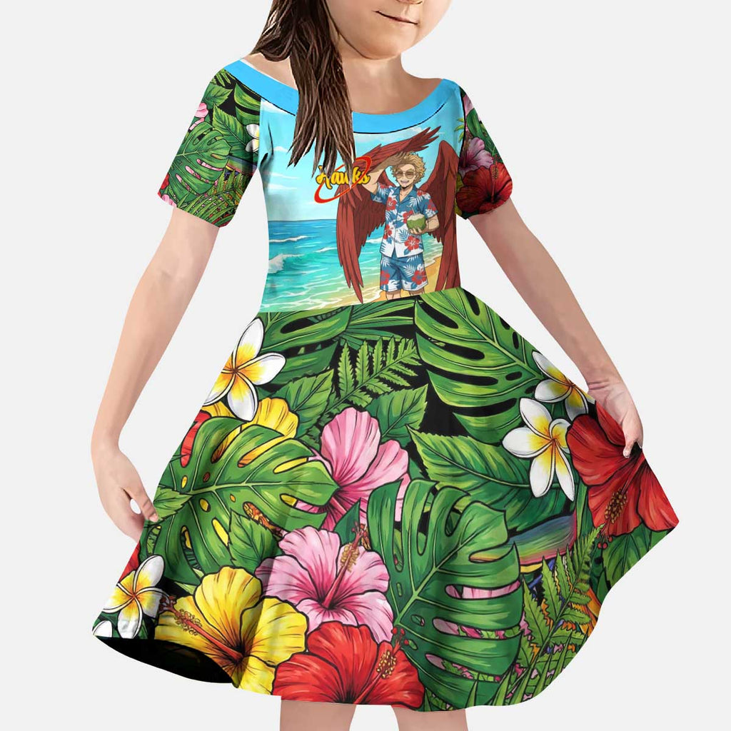 Hawks Summer Chill Kid Short Sleeve Dress Tropical Anime Beach Vibes