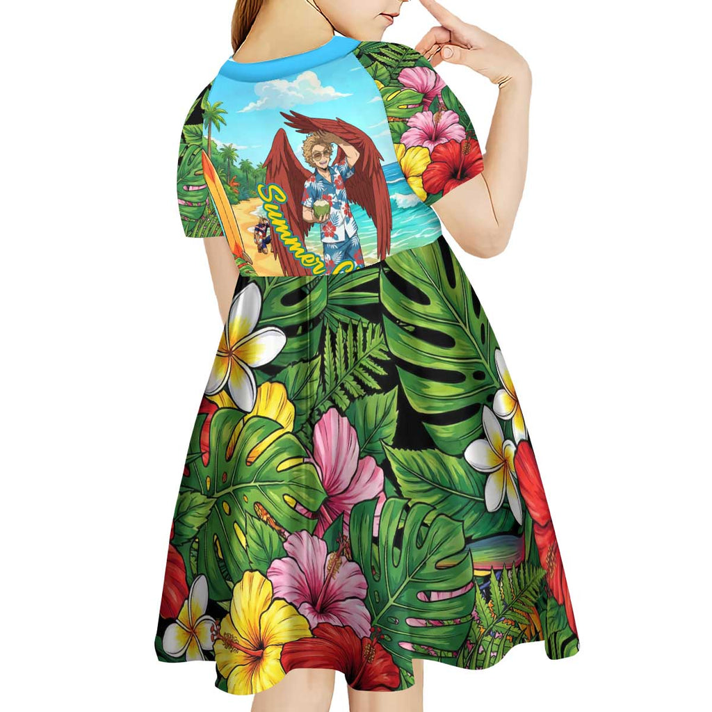 Hawks Summer Chill Kid Short Sleeve Dress Tropical Anime Beach Vibes