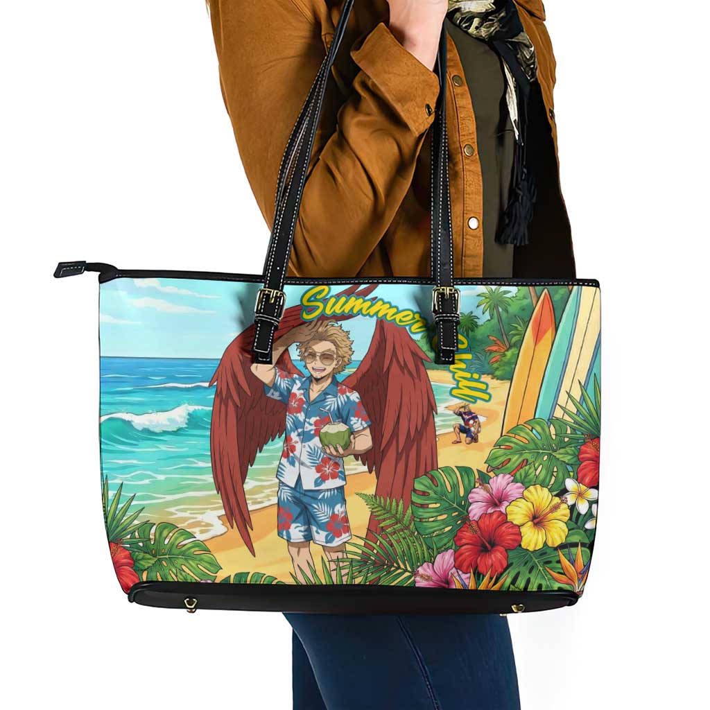 Hawks Summer Chill Leather Tote Bag Tropical Anime Beach Vibes