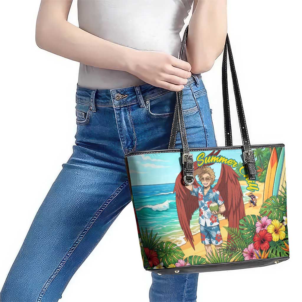 Hawks Summer Chill Leather Tote Bag Tropical Anime Beach Vibes