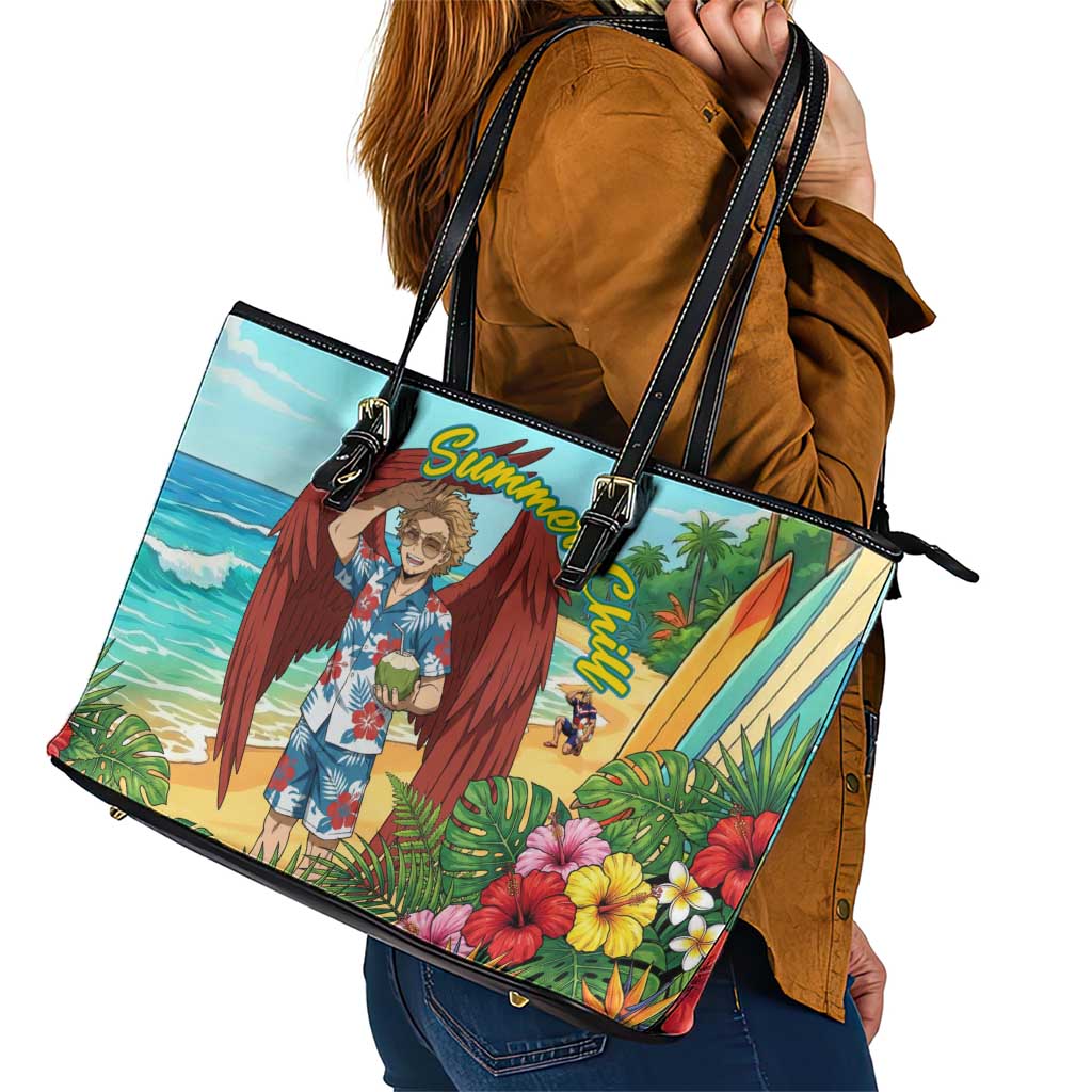 Hawks Summer Chill Leather Tote Bag Tropical Anime Beach Vibes