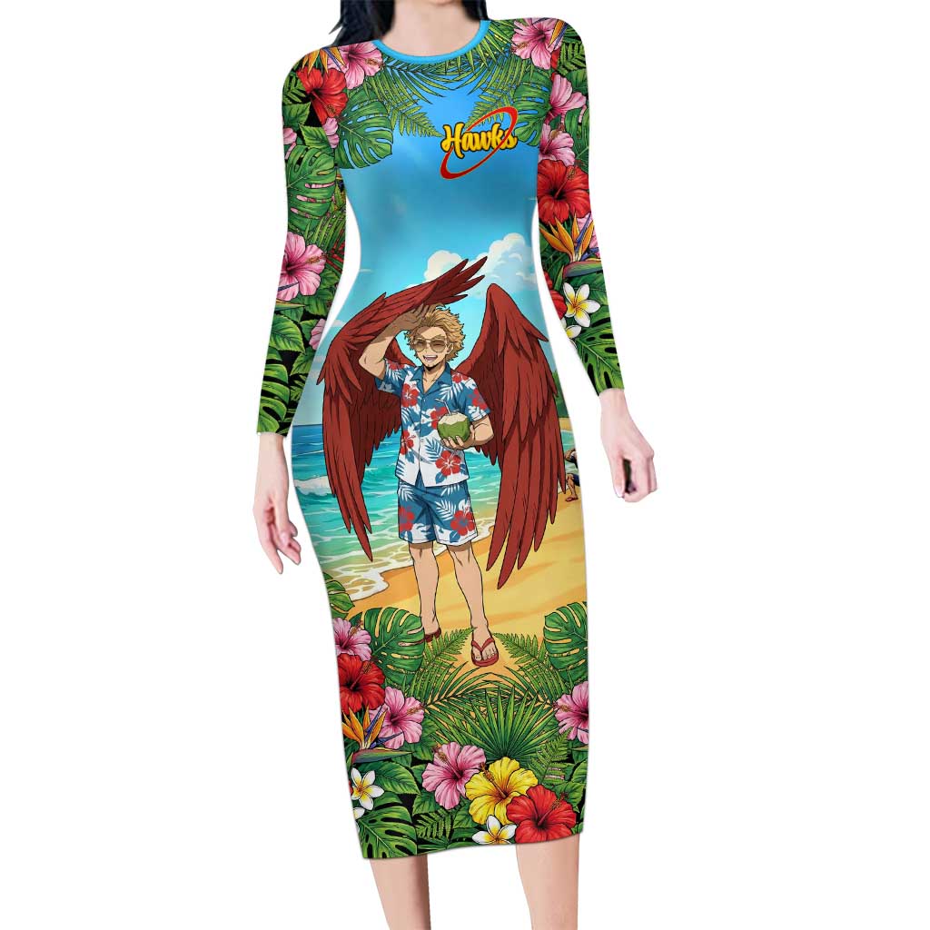 Hawks Summer Chill Long Sleeve Bodycon Dress Tropical Anime Beach Vibes