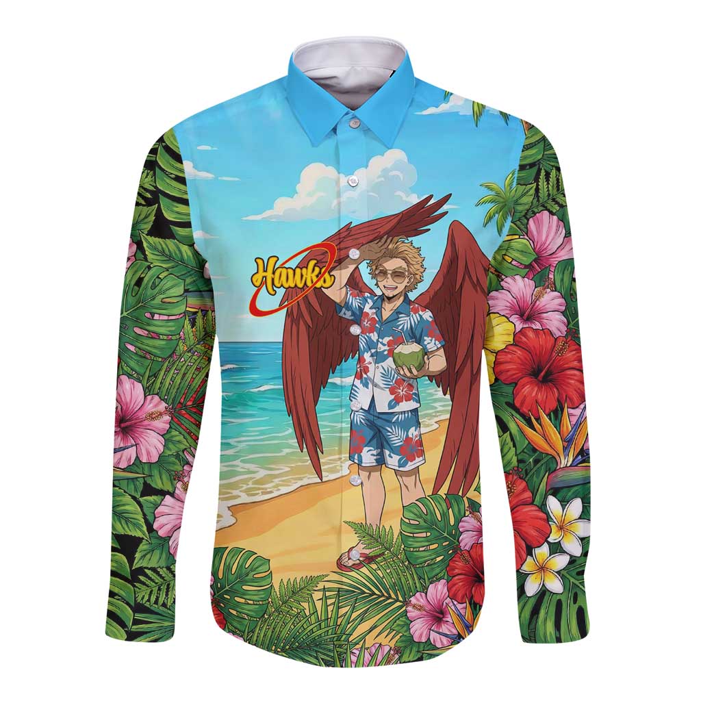 Hawks Summer Chill Long Sleeve Button Shirt Tropical Anime Beach Vibes