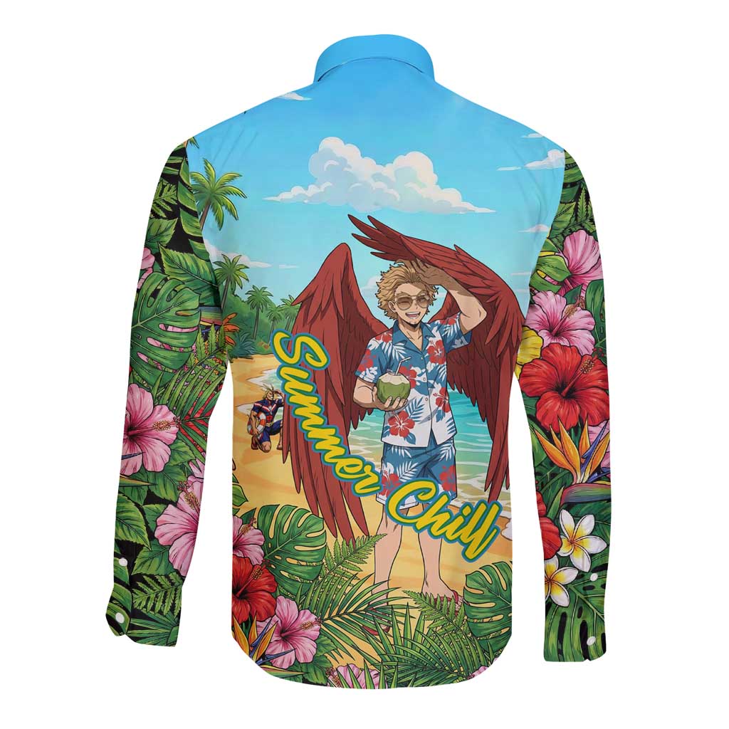Hawks Summer Chill Long Sleeve Button Shirt Tropical Anime Beach Vibes