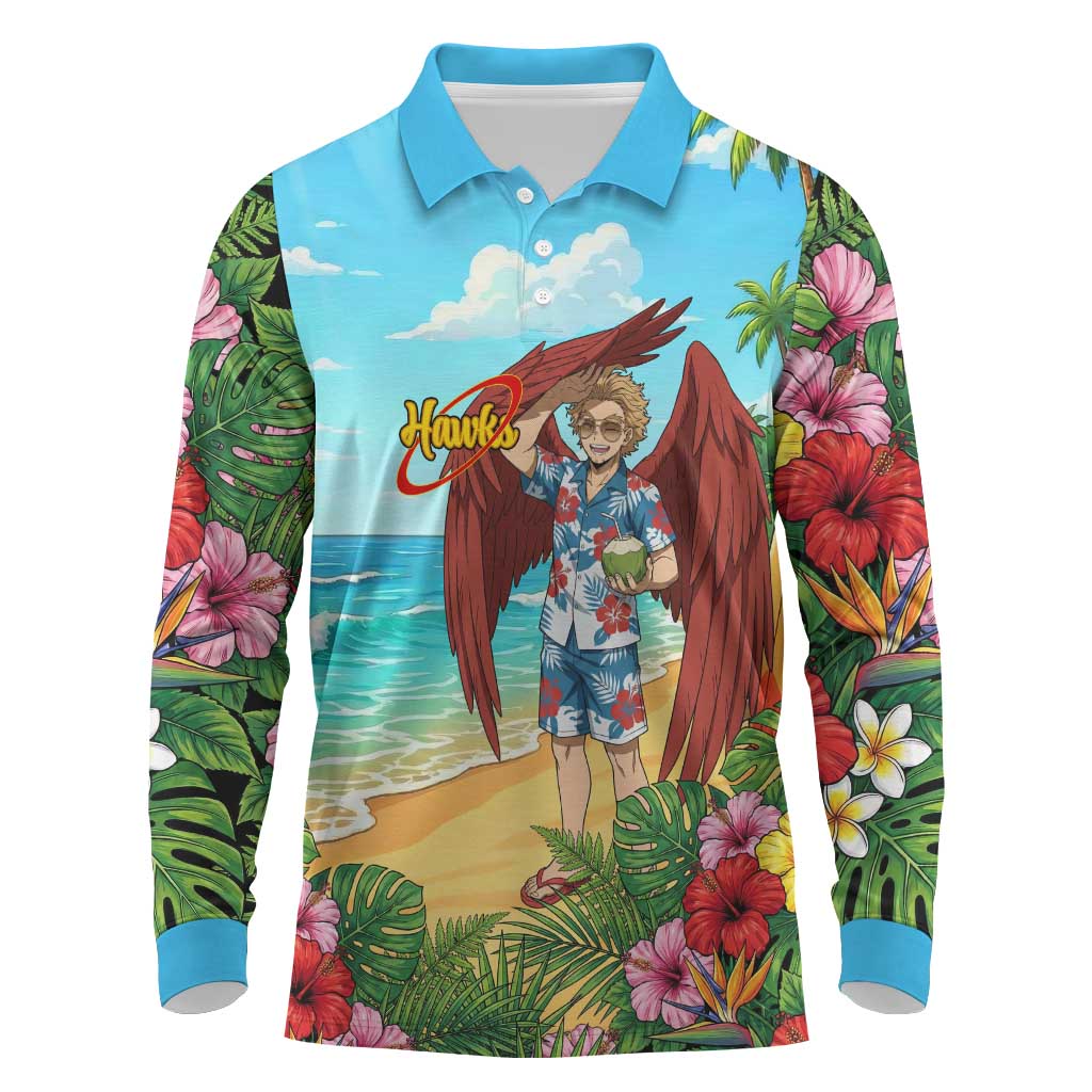 Hawks Summer Chill Long Sleeve Polo Shirt Tropical Anime Beach Vibes