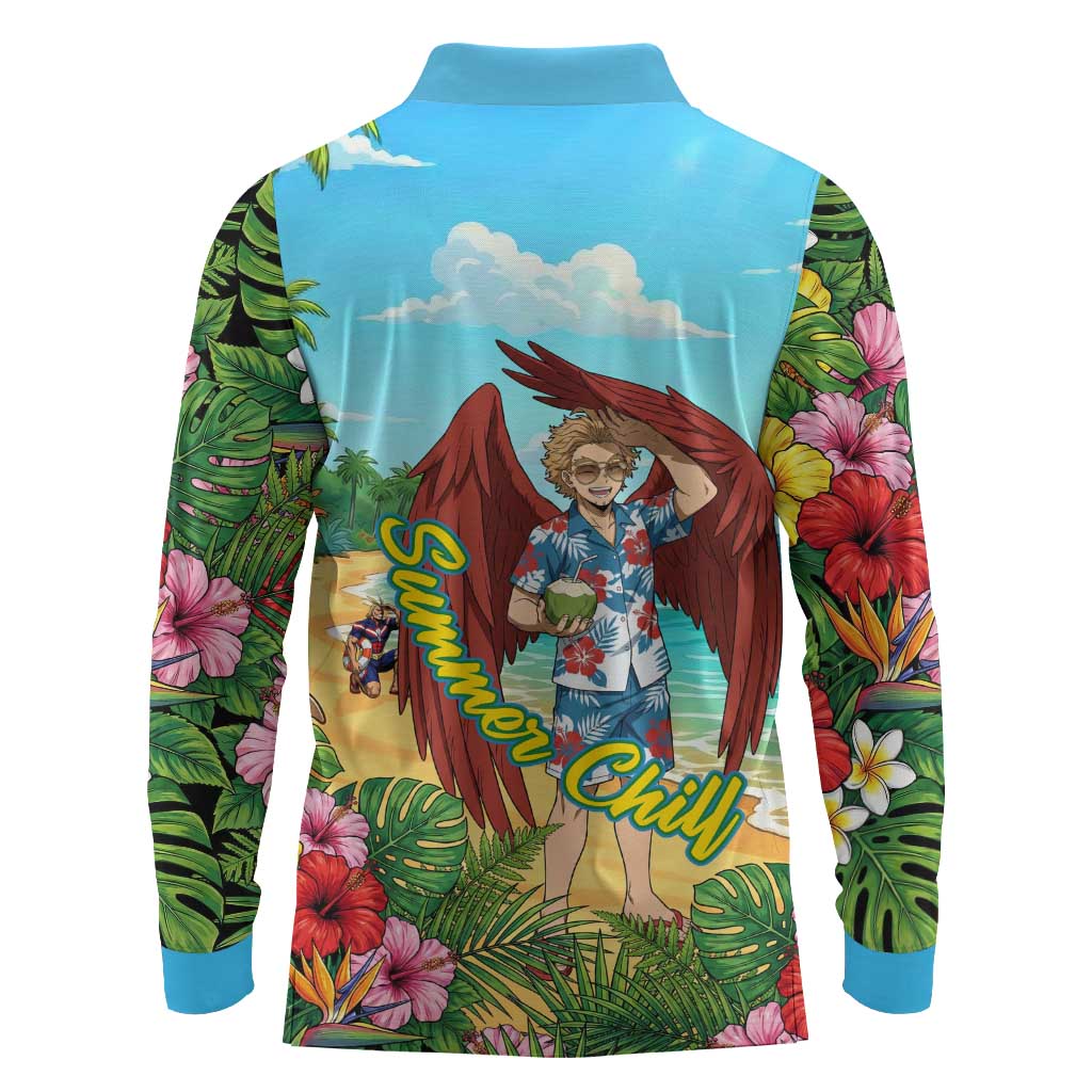 Hawks Summer Chill Long Sleeve Polo Shirt Tropical Anime Beach Vibes