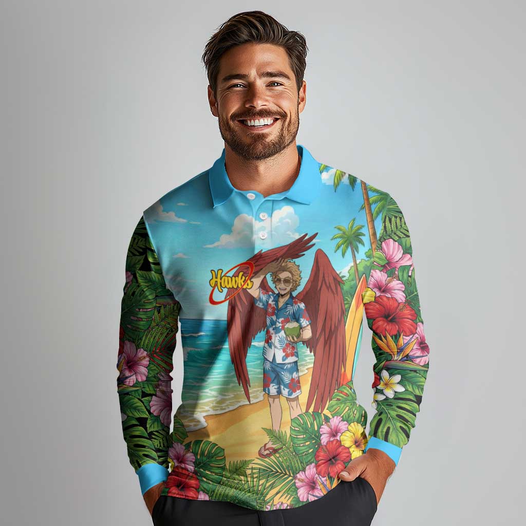 Hawks Summer Chill Long Sleeve Polo Shirt Tropical Anime Beach Vibes