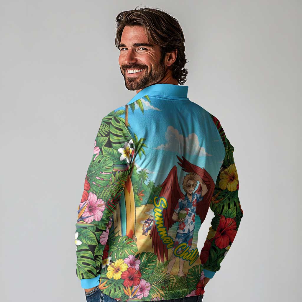 Hawks Summer Chill Long Sleeve Polo Shirt Tropical Anime Beach Vibes