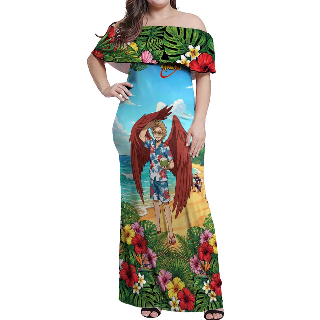Hawks Summer Chill Off Shoulder Maxi Dress Tropical Anime Beach Vibes
