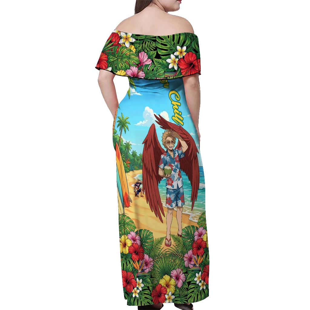 Hawks Summer Chill Off Shoulder Maxi Dress Tropical Anime Beach Vibes