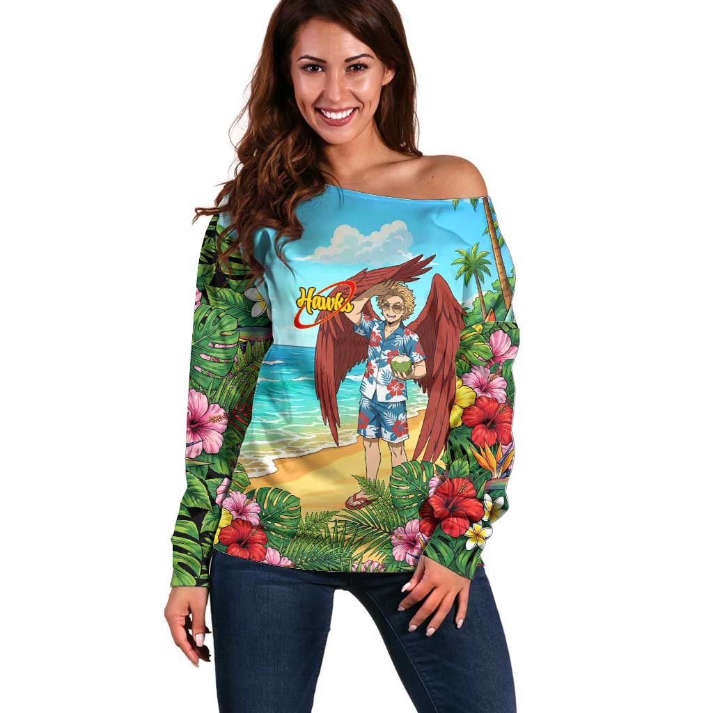 Hawks Summer Chill Off Shoulder Sweater Tropical Anime Beach Vibes