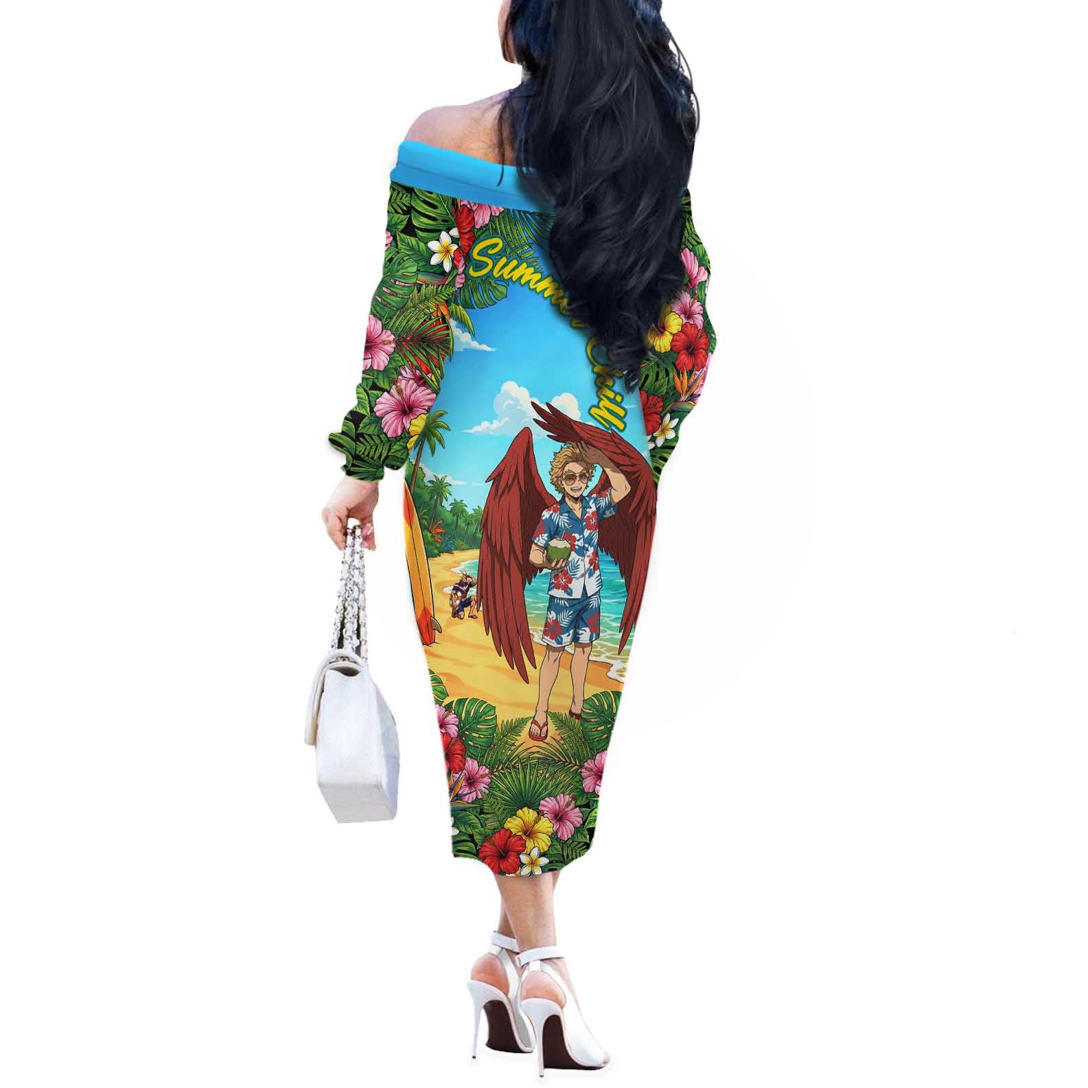 Hawks Summer Chill Off The Shoulder Long Sleeve Dress Tropical Anime Beach Vibes