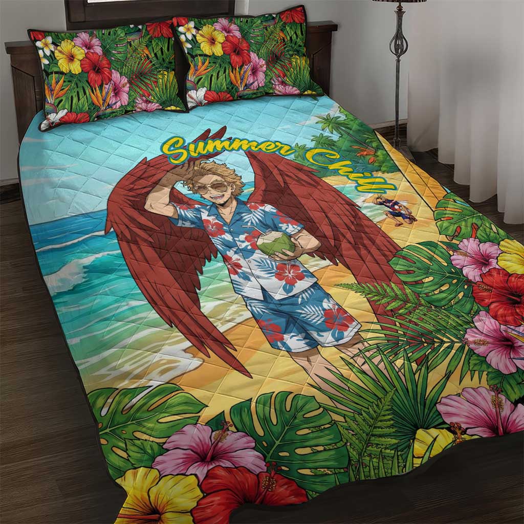 Hawks Summer Chill Quilt Bed Set Tropical Anime Beach Vibes