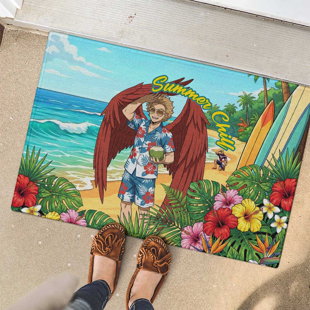 Hawks Summer Chill Rubber Doormat Tropical Anime Beach Vibes