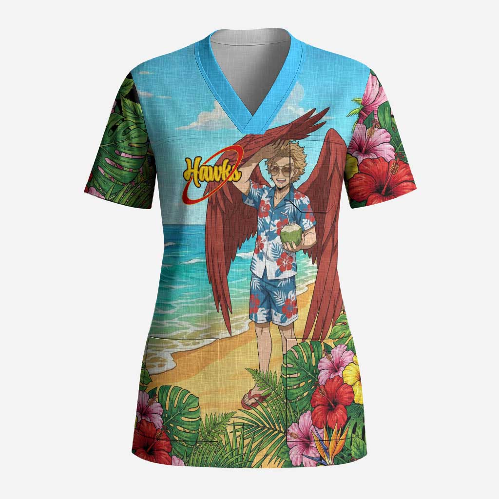 Hawks Summer Chill Scrub Top Tropical Anime Beach Vibes