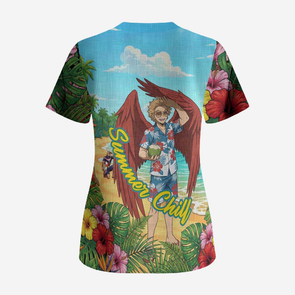 Hawks Summer Chill Scrub Top Tropical Anime Beach Vibes