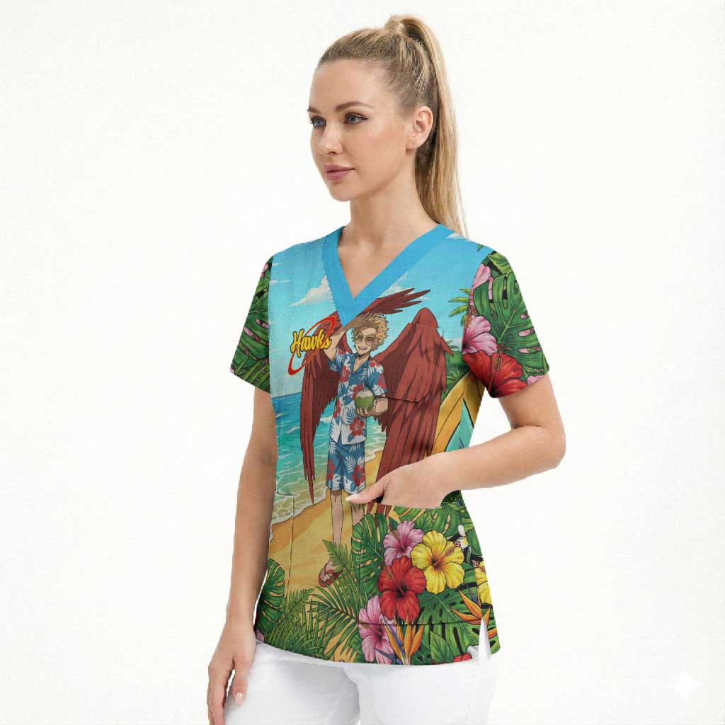 Hawks Summer Chill Scrub Top Tropical Anime Beach Vibes