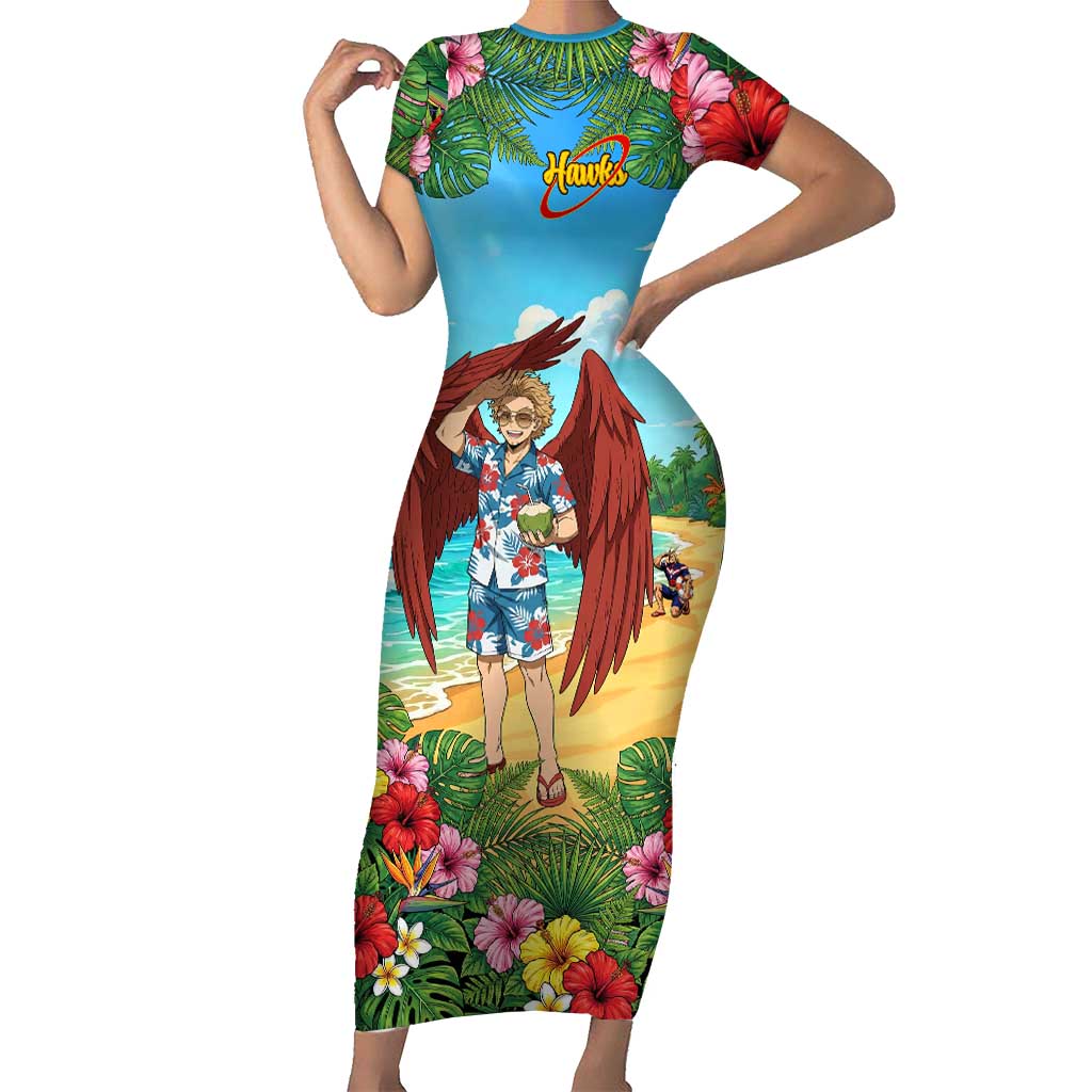 Hawks Summer Chill Short Sleeve Bodycon Dress Tropical Anime Beach Vibes