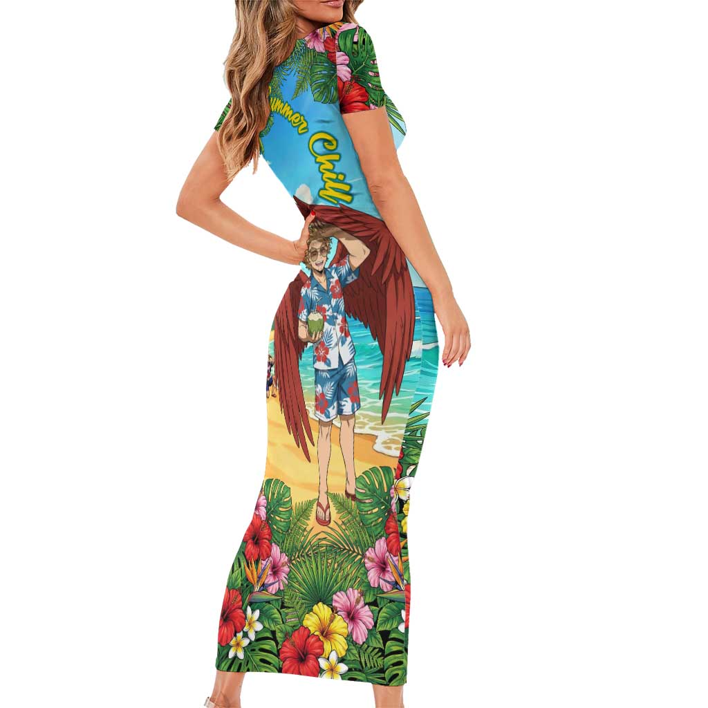 Hawks Summer Chill Short Sleeve Bodycon Dress Tropical Anime Beach Vibes