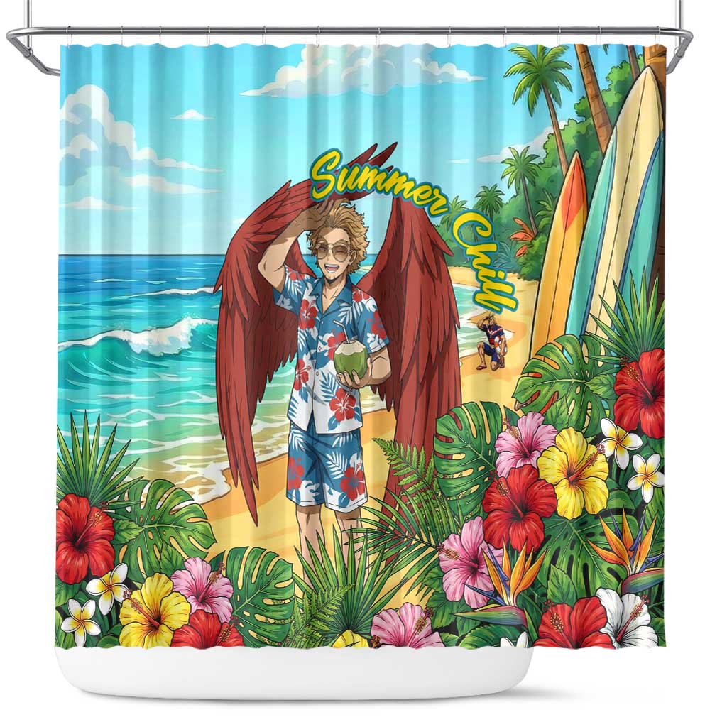 Hawks Summer Chill Shower Curtain Tropical Anime Beach Vibes