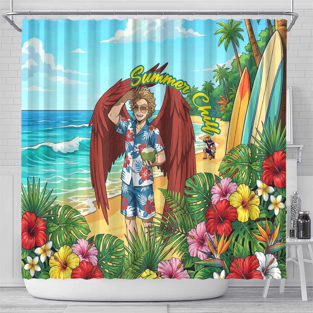 Hawks Summer Chill Shower Curtain Tropical Anime Beach Vibes