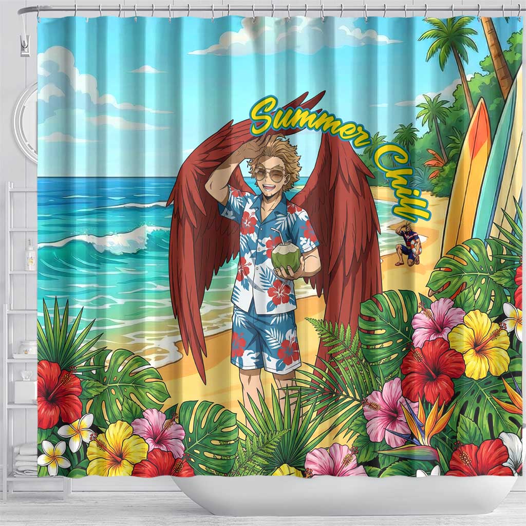 Hawks Summer Chill Shower Curtain Tropical Anime Beach Vibes