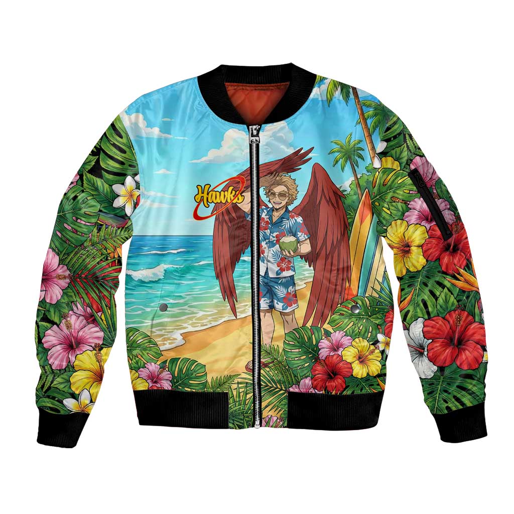 Hawks Summer Chill Sleeve Zip Bomber Jacket Tropical Anime Beach Vibes