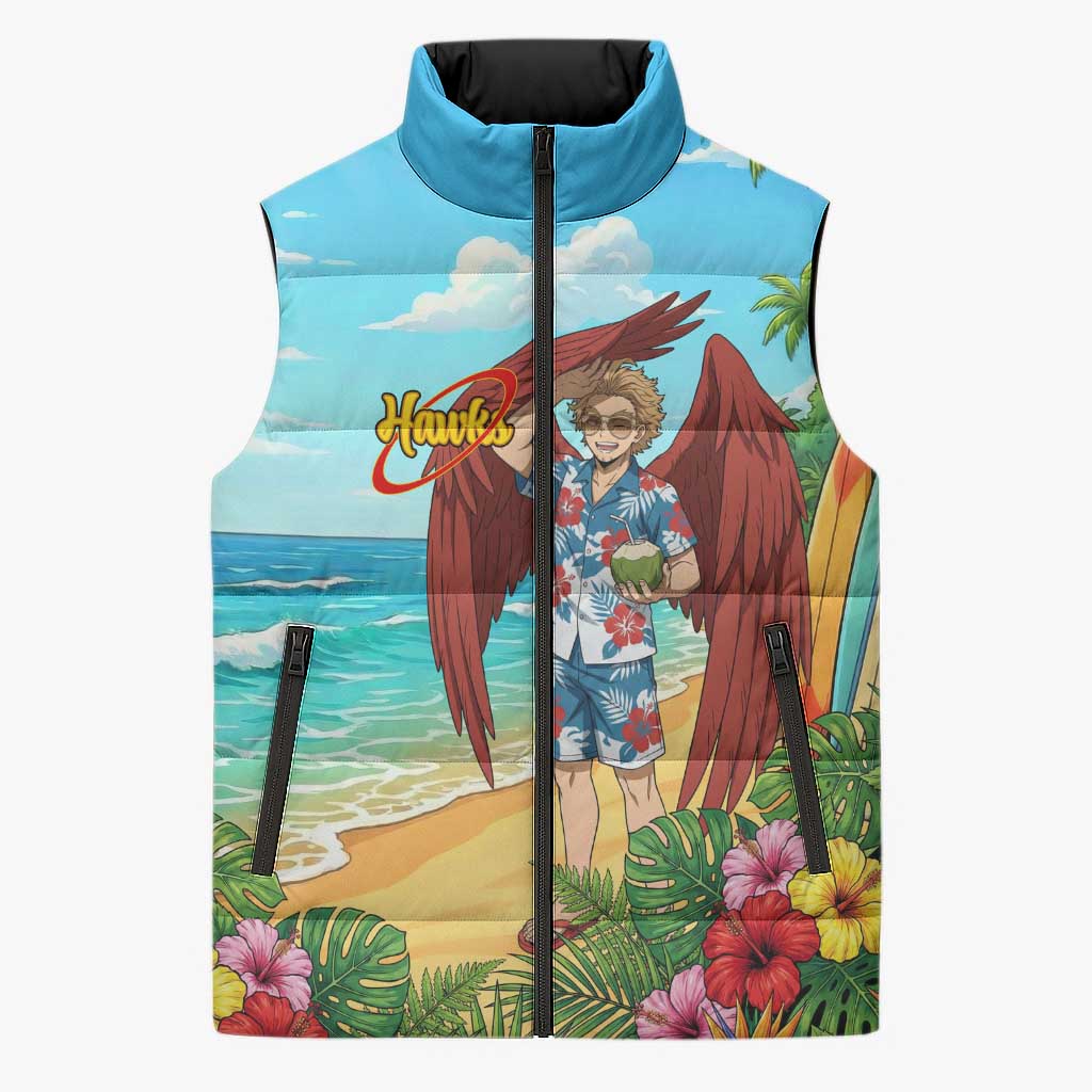 Hawks Summer Chill Sleeveless Puffer Jacket Tropical Anime Beach Vibes