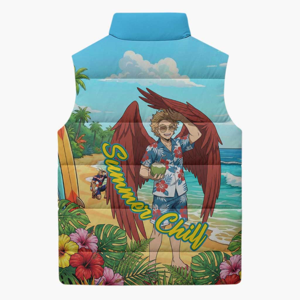 Hawks Summer Chill Sleeveless Puffer Jacket Tropical Anime Beach Vibes