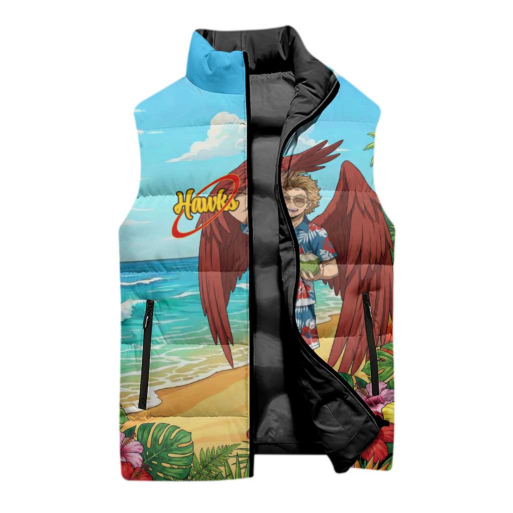 Hawks Summer Chill Sleeveless Puffer Jacket Tropical Anime Beach Vibes