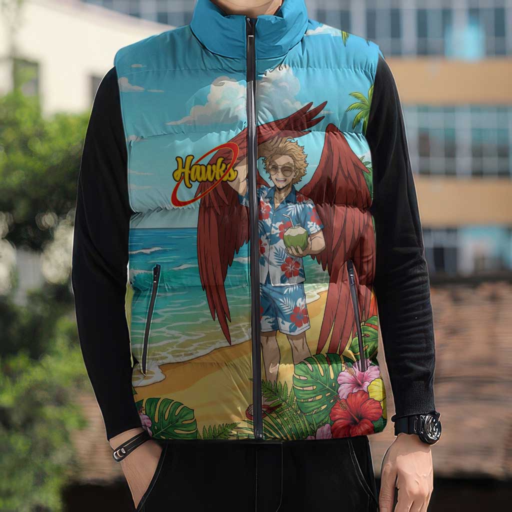 Hawks Summer Chill Sleeveless Puffer Jacket Tropical Anime Beach Vibes