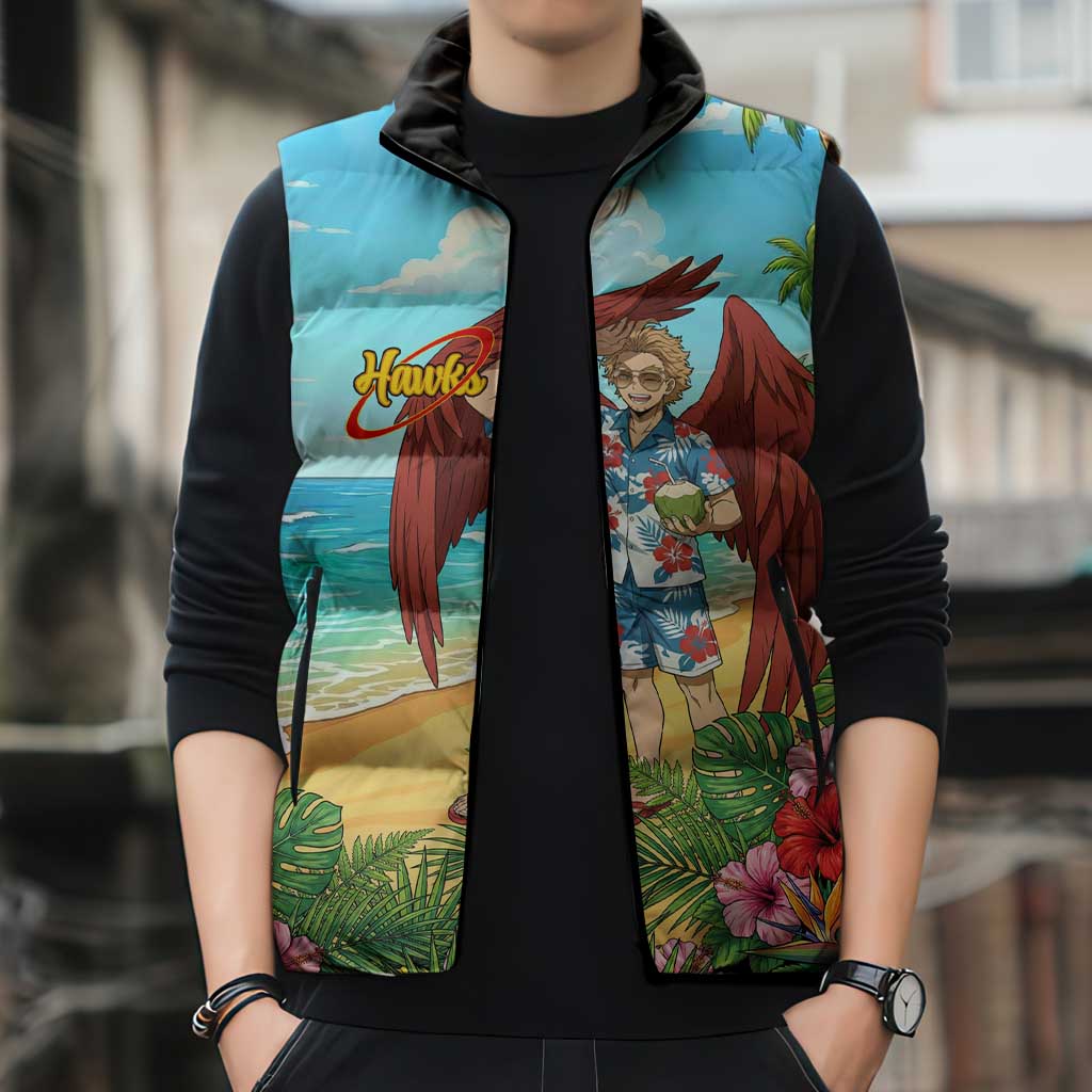 Hawks Summer Chill Sleeveless Puffer Jacket Tropical Anime Beach Vibes