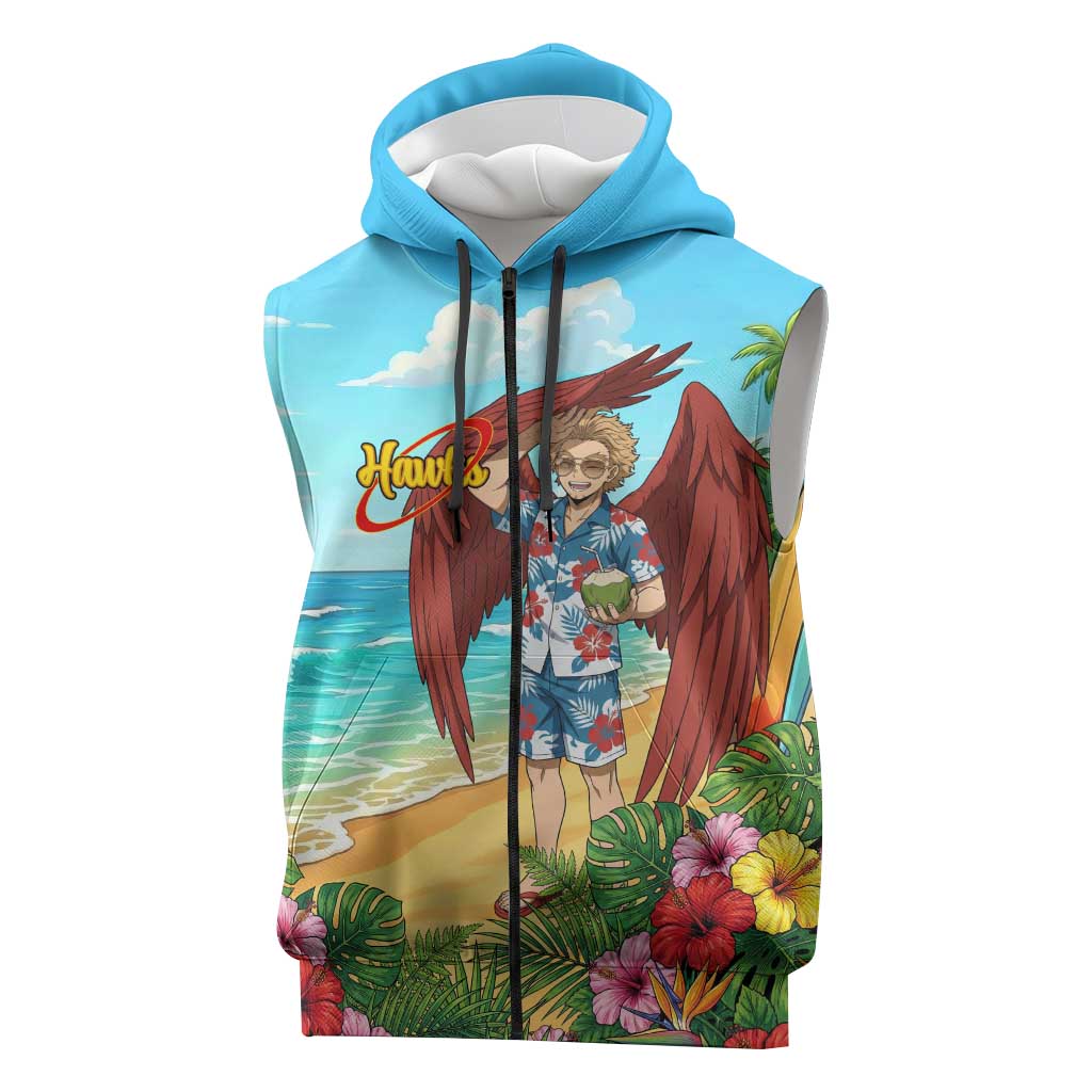 Hawks Summer Chill Sleeveless Zip Hoodie Tropical Anime Beach Vibes