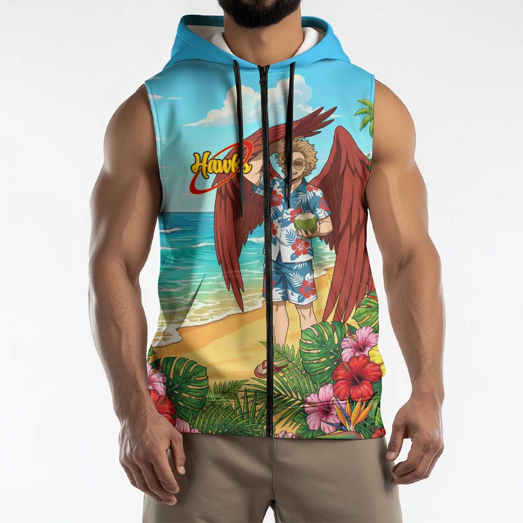 Hawks Summer Chill Sleeveless Zip Hoodie Tropical Anime Beach Vibes