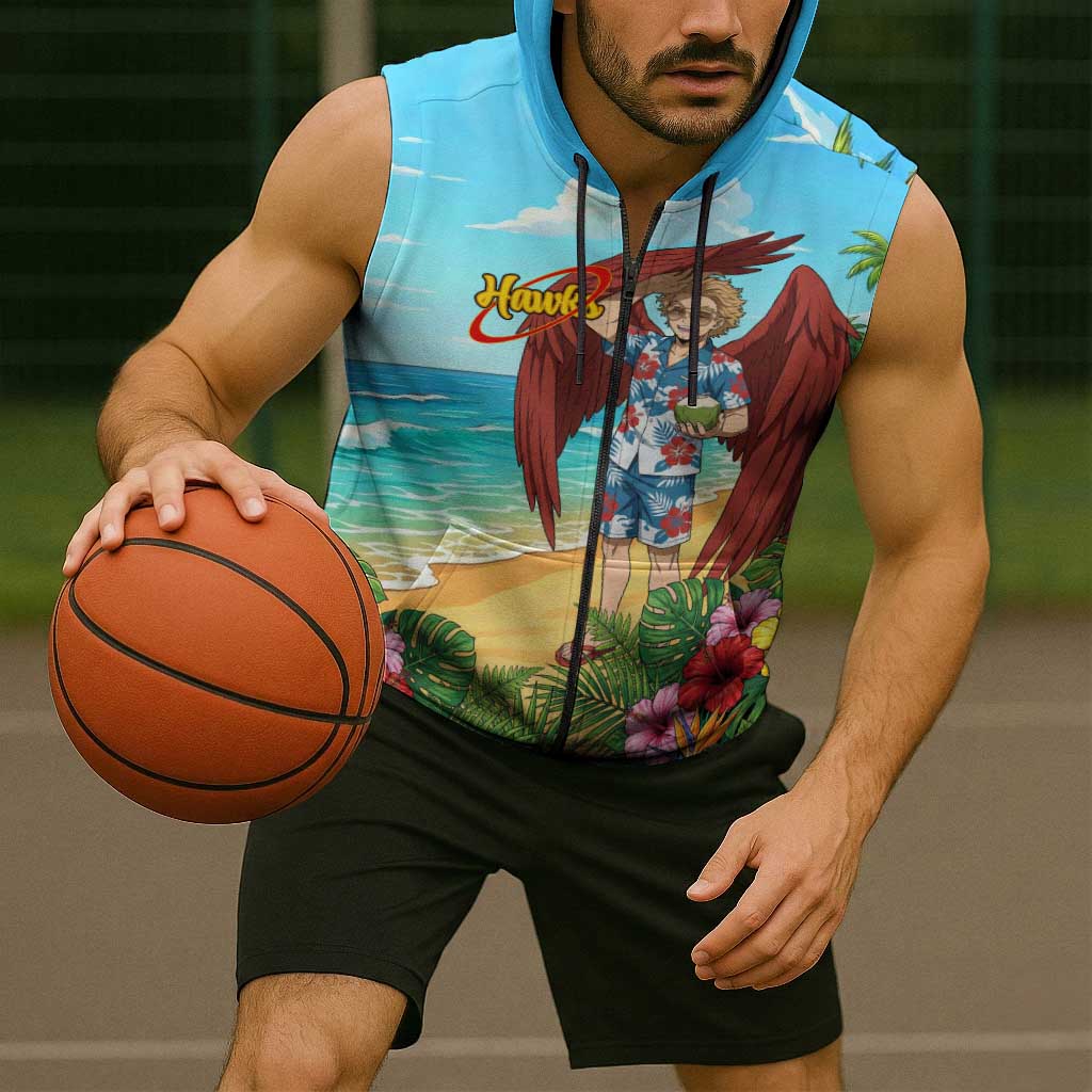 Hawks Summer Chill Sleeveless Zip Hoodie Tropical Anime Beach Vibes
