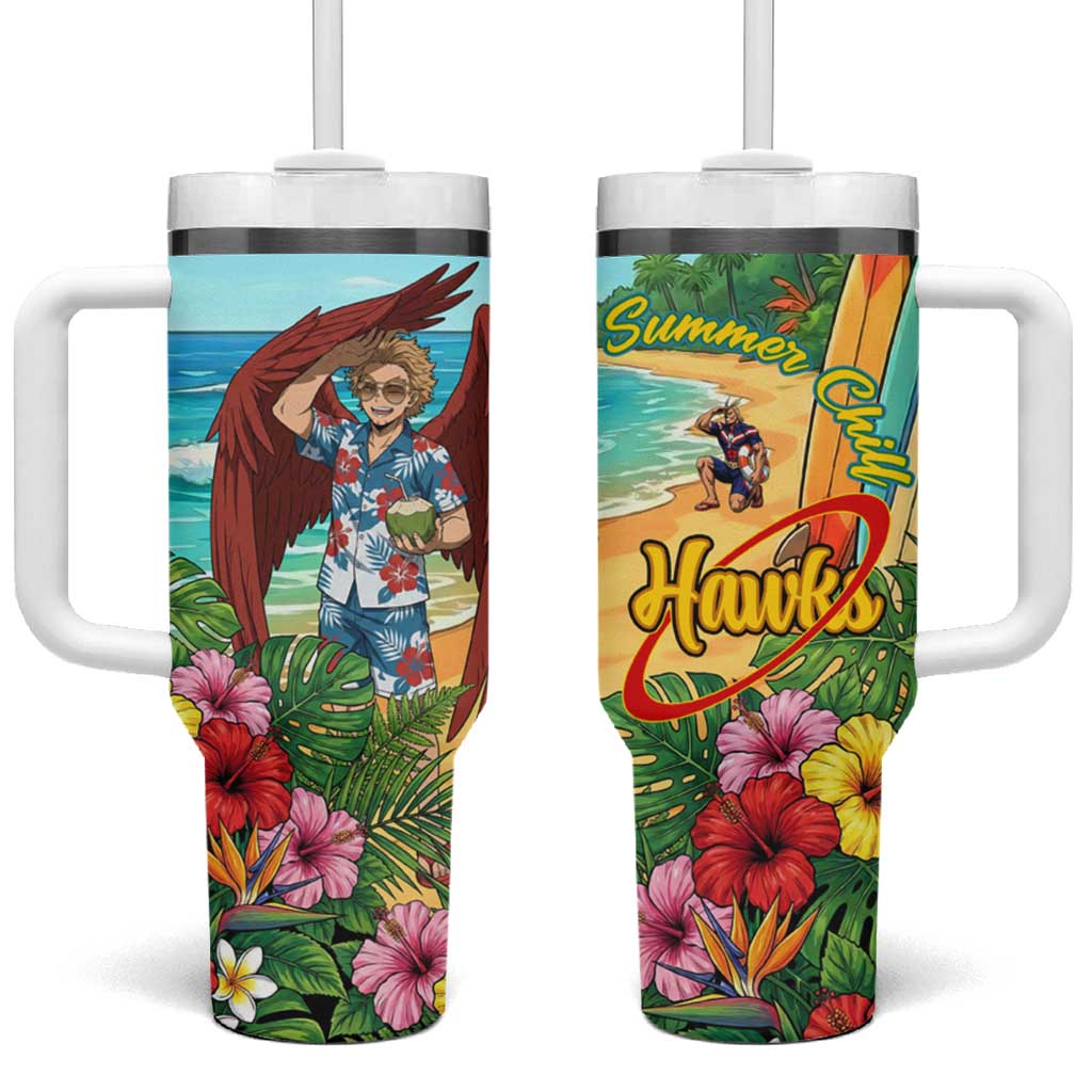 Hawks Summer Chill Tumbler With Handle Tropical Anime Beach Vibes