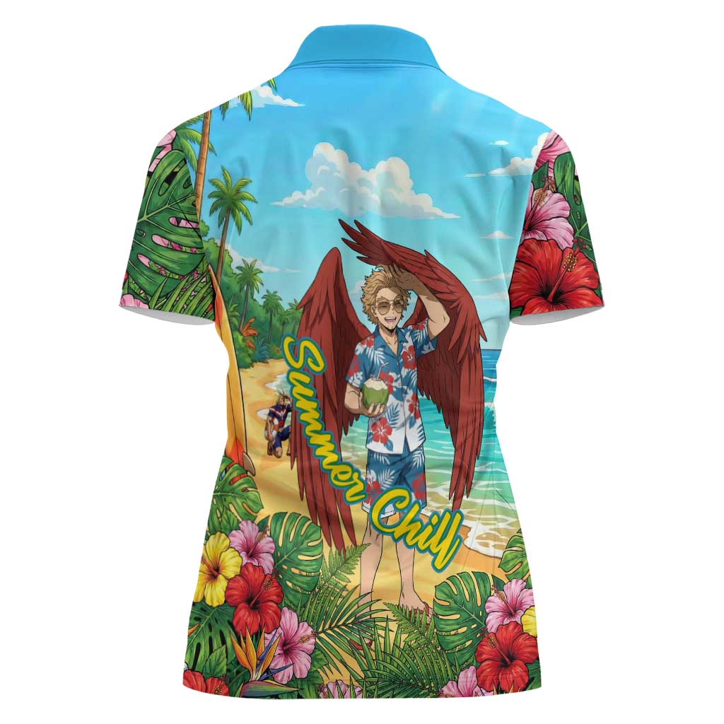 Hawks Summer Chill Women Polo Shirt Tropical Anime Beach Vibes