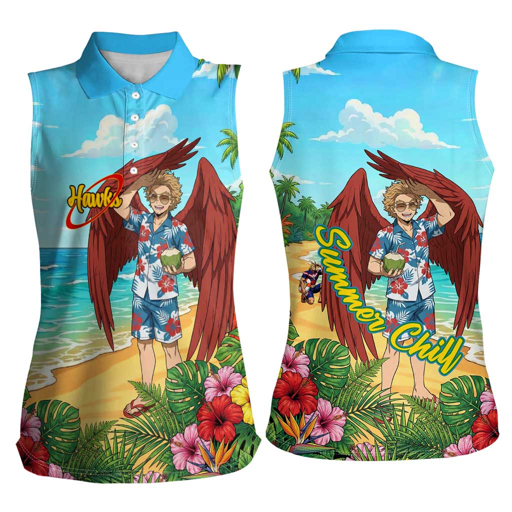 Hawks Summer Chill Women Sleeveless Polo Shirt Tropical Anime Beach Vibes