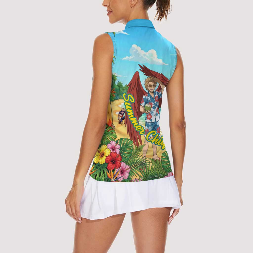 Hawks Summer Chill Women Sleeveless Polo Shirt Tropical Anime Beach Vibes