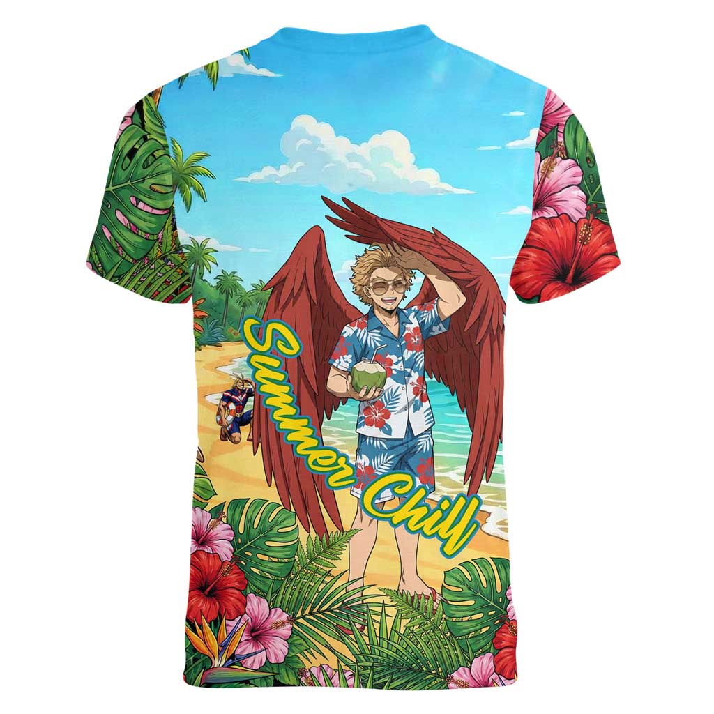 Hawks Summer Chill Women V-Neck T-Shirt Tropical Anime Beach Vibes