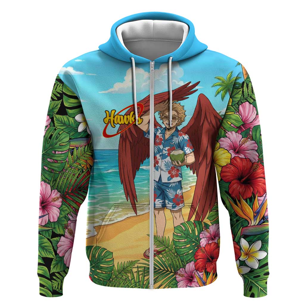Hawks Summer Chill Zip Hoodie Tropical Anime Beach Vibes
