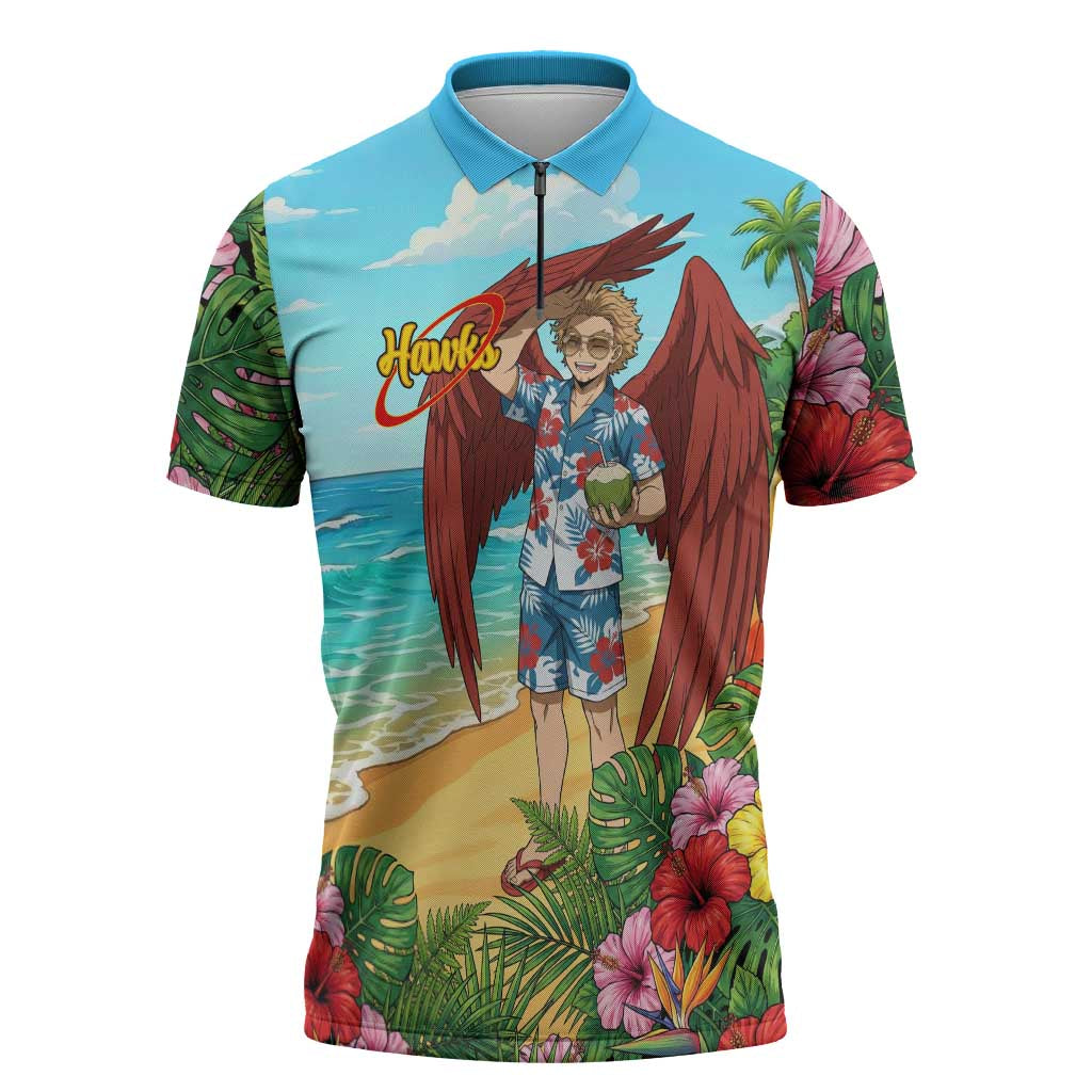Hawks Summer Chill Zipper Polo Shirt Tropical Anime Beach Vibes
