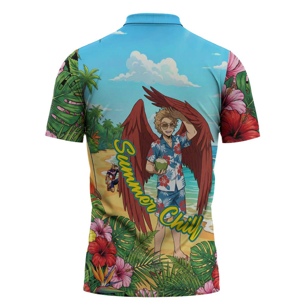 Hawks Summer Chill Zipper Polo Shirt Tropical Anime Beach Vibes