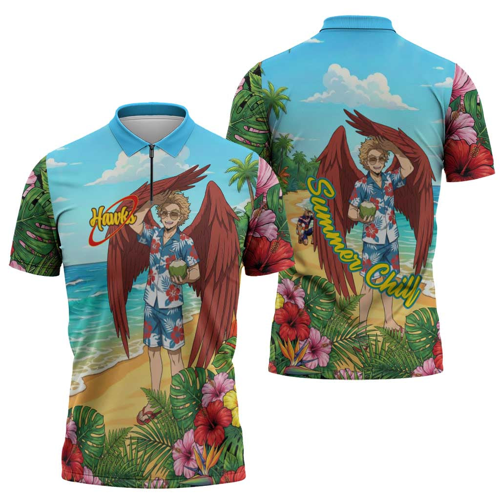 Hawks Summer Chill Zipper Polo Shirt Tropical Anime Beach Vibes